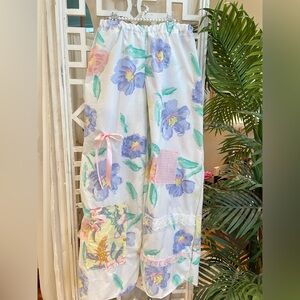 Cottagecore Floral patchwork cotton Wide Leg Pants with lace detail